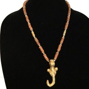 Beaded Gold Tone Lizard Necklace